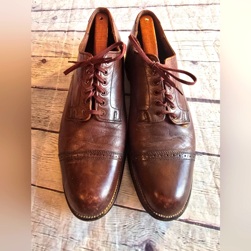 STACEY ADAMS MEN'S OXFORD WINGTIP TIE-UP LEATHER SHOES BROWN SIZE 10D